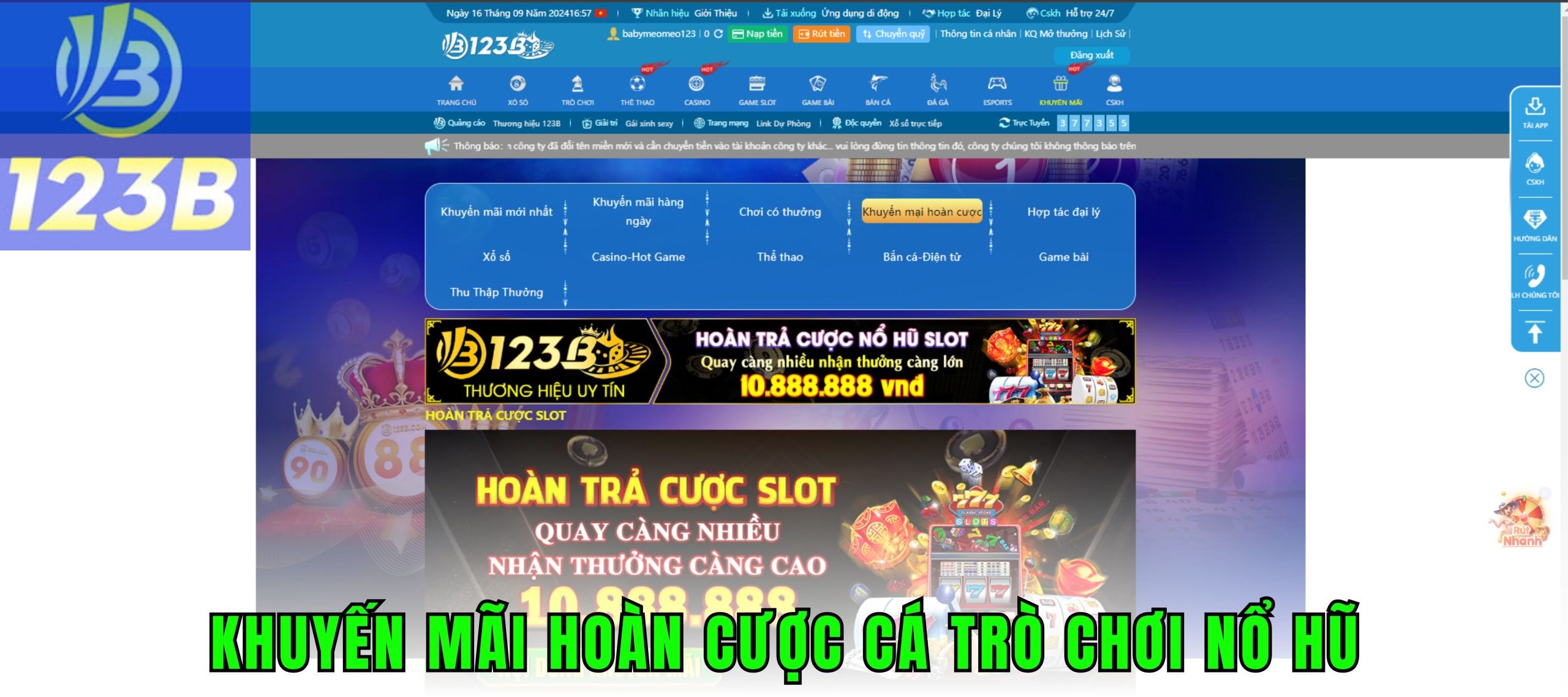 Hoàn cược thua đến 10.888.888 VND khi chơi slot game