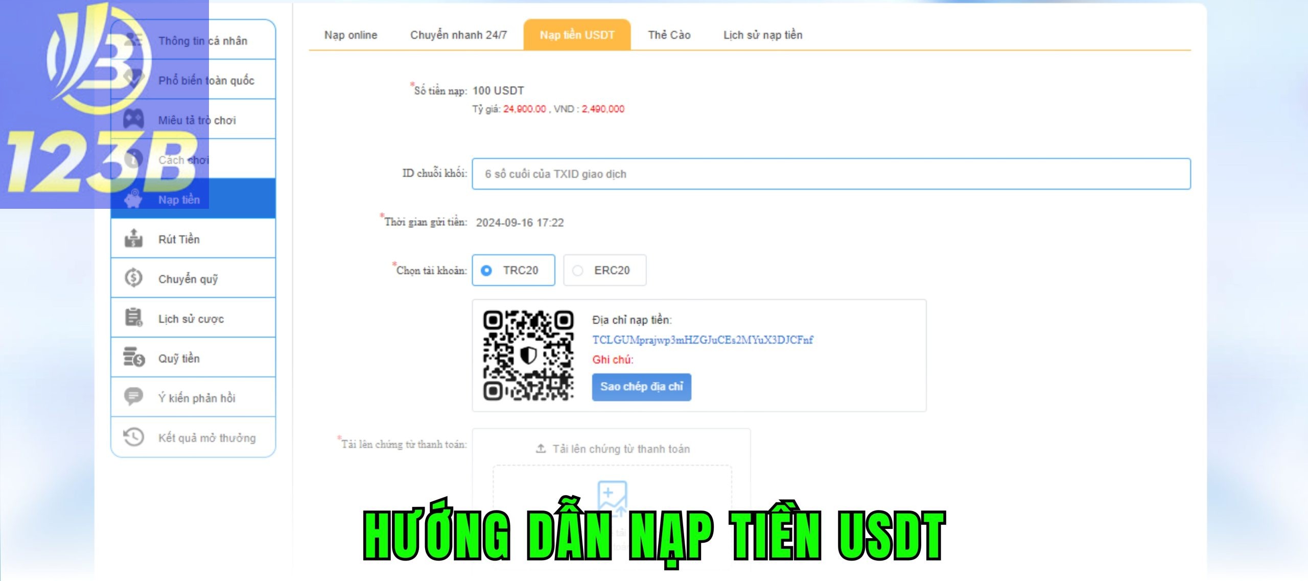 Hướng dẫn cách sử dụng ví USDT để nạp